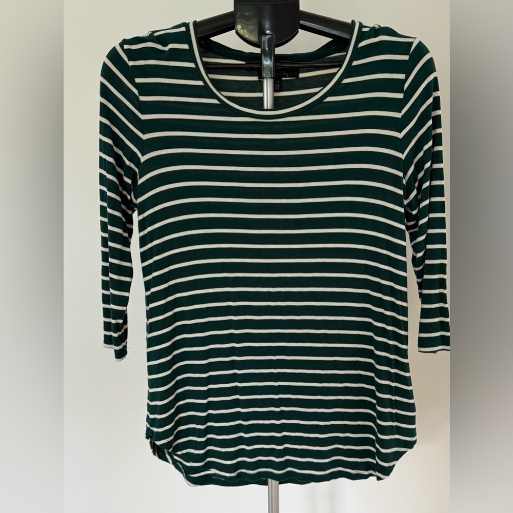 Olivia Sky | Teal & Cream Stripe 3/4 Sleeve Tee | Size M